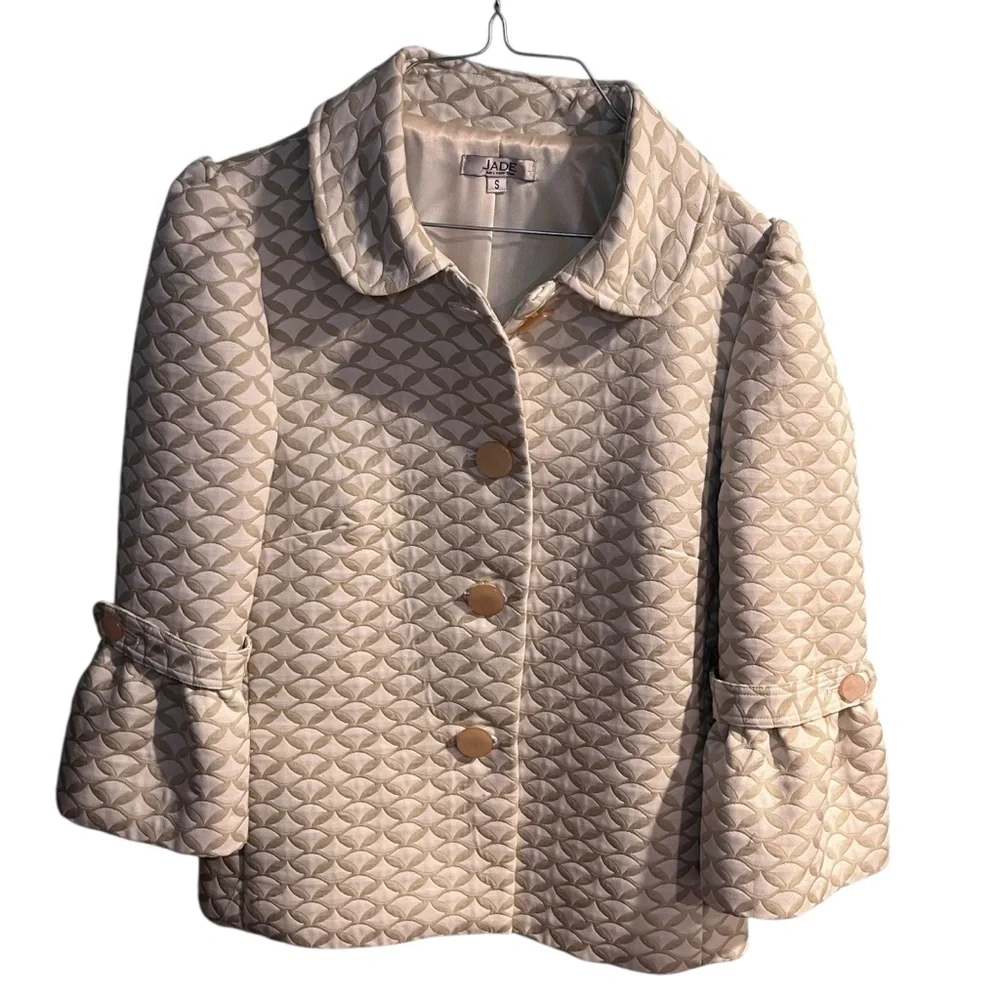 Jade Melody Tam Small Beige Cream Blazer 3/4 Bell Sleeves Modest Minimalist Chic